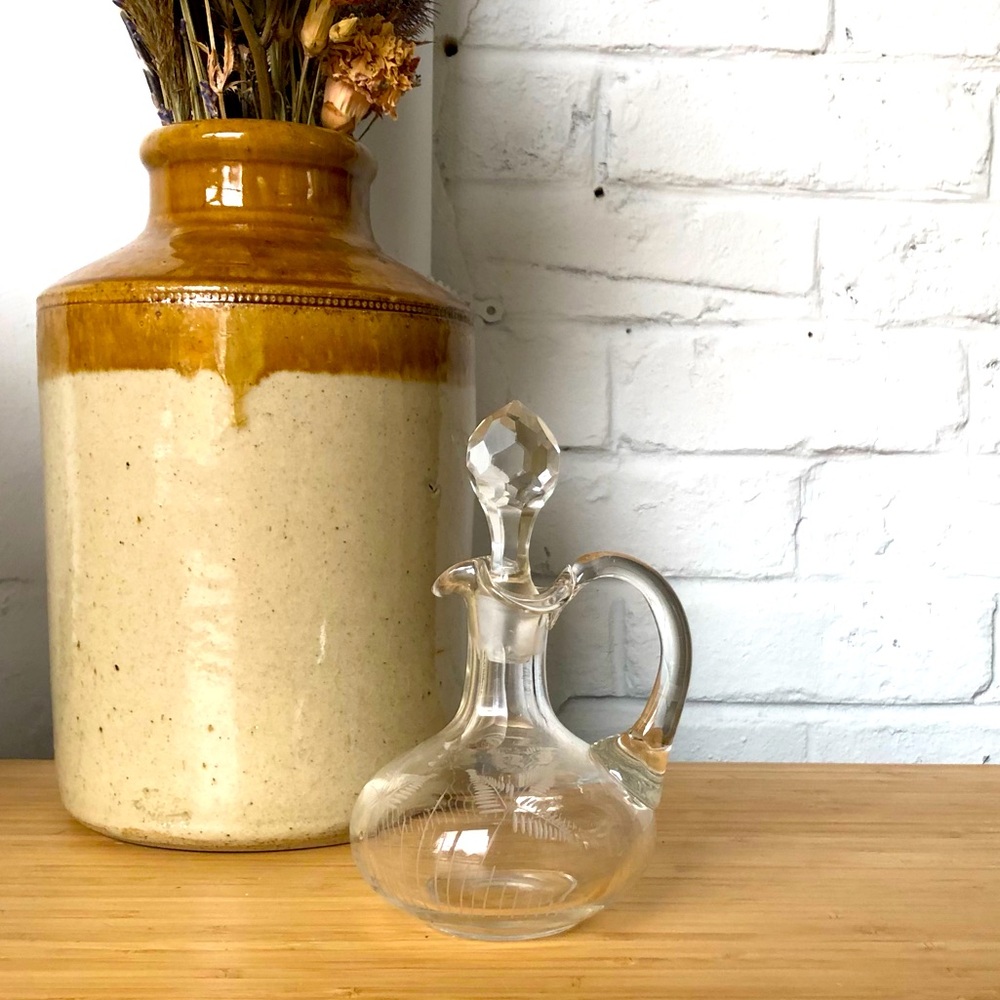 Vintage Crystal Mini Cruet with Leaves design